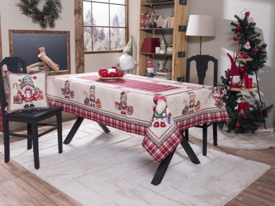 Τραπεζομάντηλο Χριστουγεννιάτικο Steyr Beige-Red Teoran 140X220