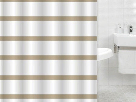 Κουρτίνα Μπάνιου Με 12 Κρίκους 831142 Beige-White Ankor 180Πx200Υ 180x200cm Πολυέστερ