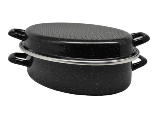 Γάστρα Οβάλ Εμαγιέ Με Σχάρα 832132 38x29x14cm Black Ankor Εμαγιέ