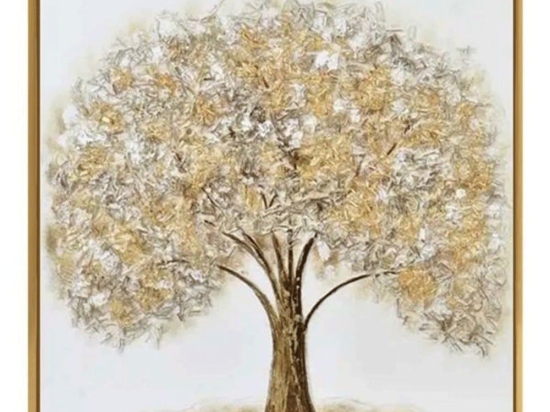 Πίνακας Καμβάς Δέντρο 832545 80x80cm Gold Ankor Κάθετοι Καμβάς