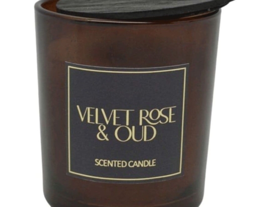 Αρωματικό Κερί Σε Δοχείο Velvet Rose & Oud 833207 7x7x7,8cm Dark Brown Ankor Γυαλί