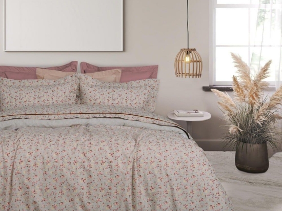 Σεντόνια 9619 Happy (Σετ 4τμχ) Grey-Pink Das Home King Size 260x280cm 100% Βαμβάκι