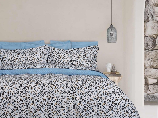 Σεντόνια 9622 Happy (Σετ 4τμχ) Ecru-Black-Blue Das Home King Size 260x280cm 100% Βαμβάκι