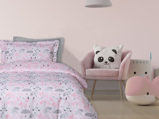 Σεντόνια Παιδικά 4878 (Σετ 3τμχ) Pink-White-Grey Das Home Μονό 170x240cm Βαμβάκι-Πολυέστερ