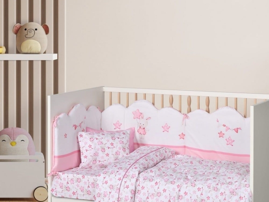 Σεντόνια Βρεφικά 4917 (Σετ 3τμχ) White-Pink Das Home Κούνιας 130x170cm 100% Βαμβάκι