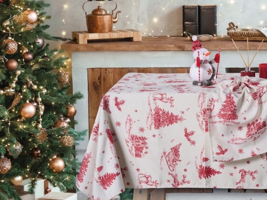 Τραπεζομάντηλο Χριστουγεννιάτικο 0772 Ecru-Red Das Home 140Χ180
