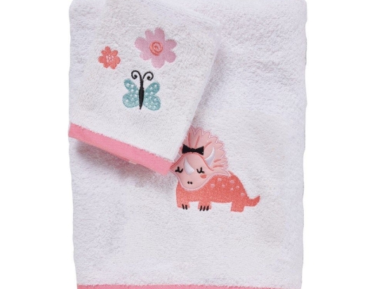 Πετσέτες Βρεφικές Κεντητές 4936 (Σετ 2τμχ) White-Pink Das Home Σετ Πετσέτες 70x140cm 100% Βαμβάκι