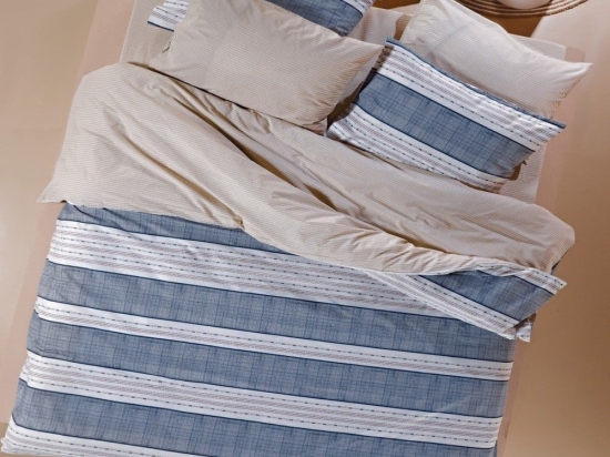 Σεντόνια Smith 01 (Σετ 3τμχ) Beige-Blue Kentia Μονό 160x270cm 100% Βαμβάκι