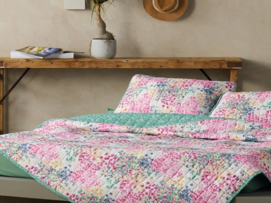 Κουβερλί Zinia Pink-Green Kentia Υπέρδιπλο 240x220cm Microfiber-Polyester