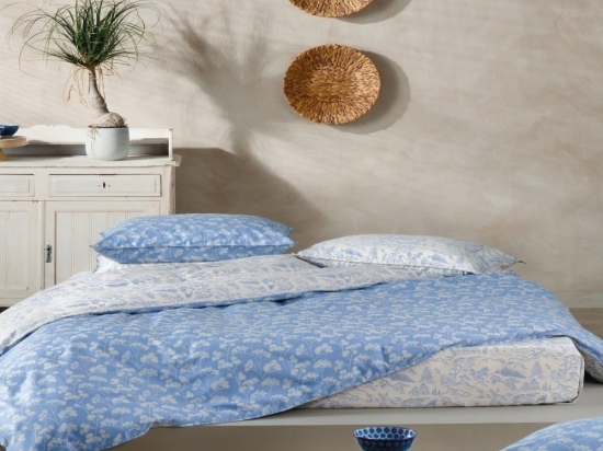 Σεντόνια Yoko 39 (Σετ 4τμχ) Blue-Ecru Kentia Υπέρδιπλο 240x270cm 100% Βαμβακοσατέν