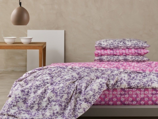 Σεντόνια Paco 42 (Σετ 4τμχ) Purple-Ecru Kentia Υπέρδιπλο 240x270cm 100% Βαμβάκι