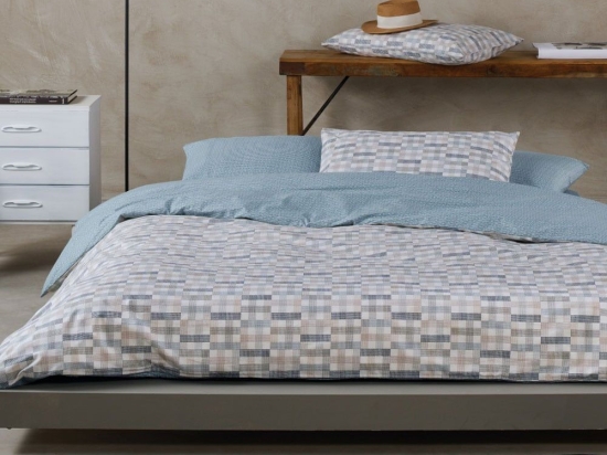 Κουβερλί Kansas 16 Blue-Beige Kentia Μονό 160x240cm 100% Βαμβάκι