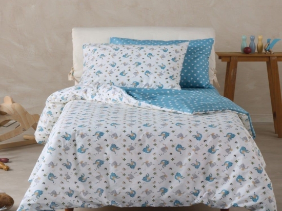 Κουβερλί Παιδικό Mesmer White-Blue Kentia Μονό 160x240cm 100% Βαμβάκι
