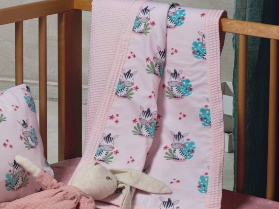 Κουβέρτα Βρεφική Zigby Διπλής Όψης Pink Kentia Αγκαλιάς 65x100cm 100% Βαμβάκι