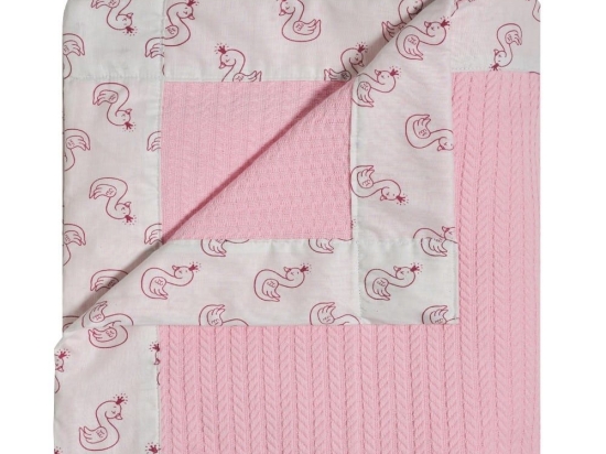 Κουβέρτα Βρεφική Πλεκτή Με Φάσα Odile White-Pink Kentia Αγκαλιάς 80x100cm 100% Βαμβάκι