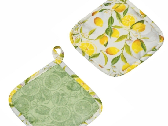 Πιάστρες Rambler (Σετ 2τμχ) Yellow-Green Kentia 20x20cm Βαμβάκι-Πολυέστερ