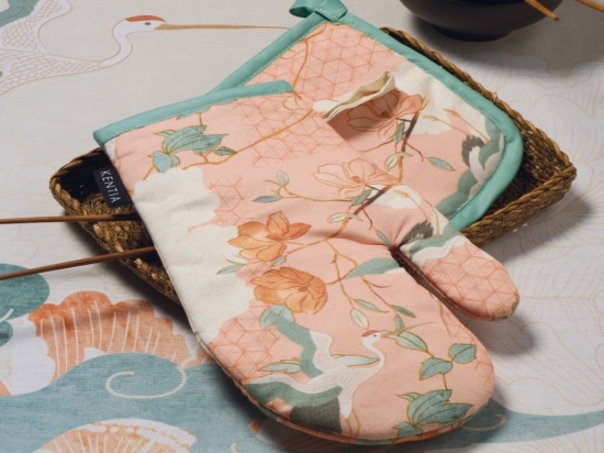 Πιάστρα Κουζίνας Με Γάντι Hong (Σετ 2τμχ) Rose Kentia 20x20cm Βαμβάκι-Πολυέστερ