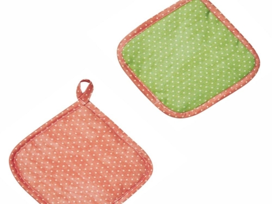 Πιάστρες June (Σετ 2τμχ) Green-Pink Kentia 20x20cm Βαμβάκι-Πολυέστερ