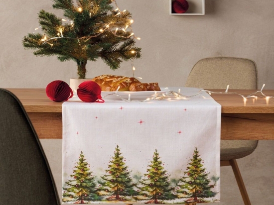 Τραβέρσα Χριστουγεννιάτικη Snow 2421 Beige-Green Kentia 45Χ140 45x140cm