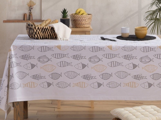 Τραπεζομάντηλο Fish Style Αλέκιαστο Ecru Nef-Nef 140Χ140 100% Βαμβάκι