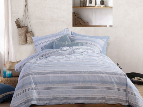 Σεντόνια Canfield Blue Με Λάστιχο (Σετ 3τμχ) Blue Nef-Nef Μονό 100x235cm 100% Βαμβάκι