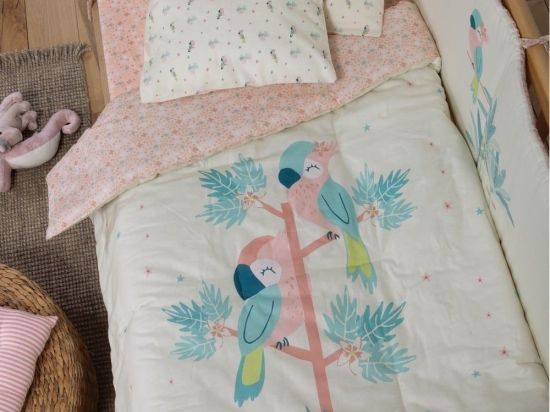 Κουβερλί Βρεφικό Paradise Birds White-Multi Nef-Nef 110x140cm Βαμβάκι-Πολυέστερ