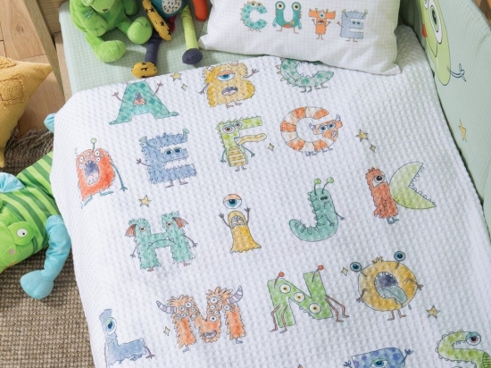 Κουβέρτα Βρεφική Πικέ Alphabet Monster White Nef-Nef Homeware Κούνιας 110x150cm 100% Βαμβάκι