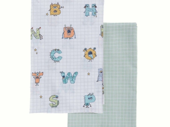 Σεντόνια Βρεφικά Alphabet Monster (Σετ 2τμχ) Pistachio Nef-Nef Homeware Λίκνου 70x120cm 100% Βαμβάκι