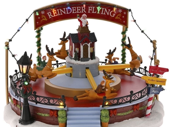 Χριστουγεννιάτικη Παράσταση Λούνα Παρκ Reindeer Flying Φωτιζόμενο Με Μουσική & Κίνηση 78590 30x30x21
