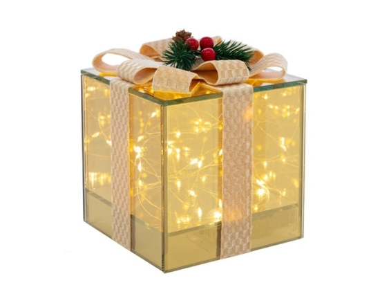 Διακοσμητικό Κουτί Δώρου Με Φωτισμό Led 86223 12x12x12cm Με Μπαταρίες Gold