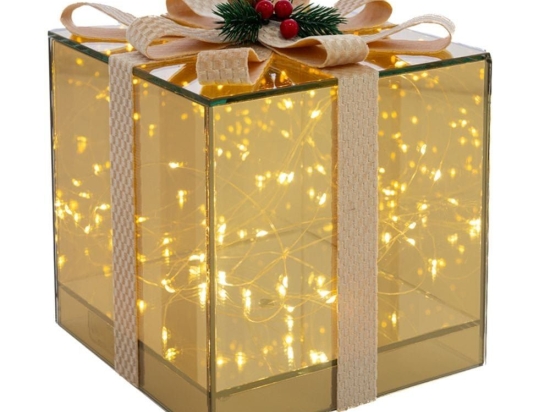 Διακοσμητικό Κουτί Δώρου Με Φωτισμό Led 86225 18x18x18cm Με Μπαταρίες Gold