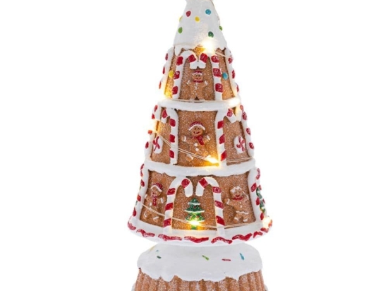 Χριστουγεννιάτικο Διακοσμητικό Δέντρο Gingerbread Φωτιζόμενο 9x9x22cm Με Μπαταρίες Multi