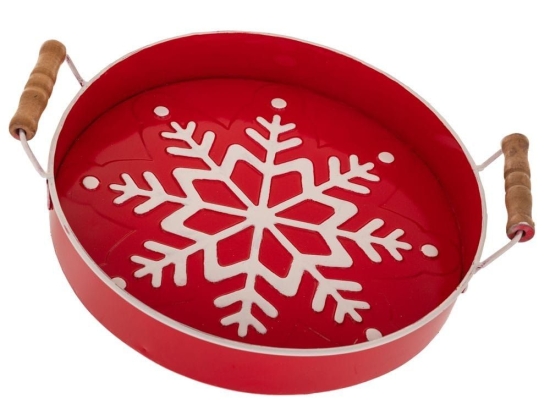 Χριστουγεννιάτικος Δίσκος Με Νιφάδα 87142 Φ34cm Red-White