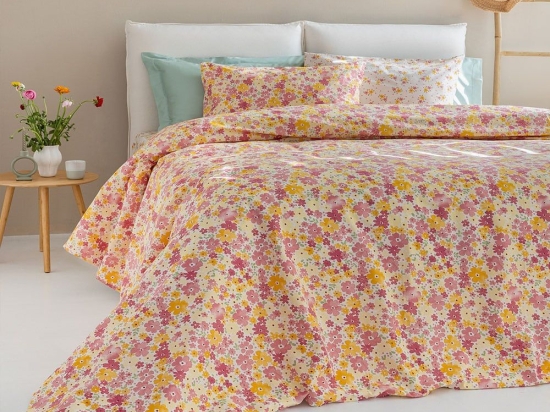 Σεντόνια FL6231 Με Λάστιχο (Σετ 3τμχ) Pink-Yellow Palamaiki Μονό 110x230cm 100% Βαμβάκι