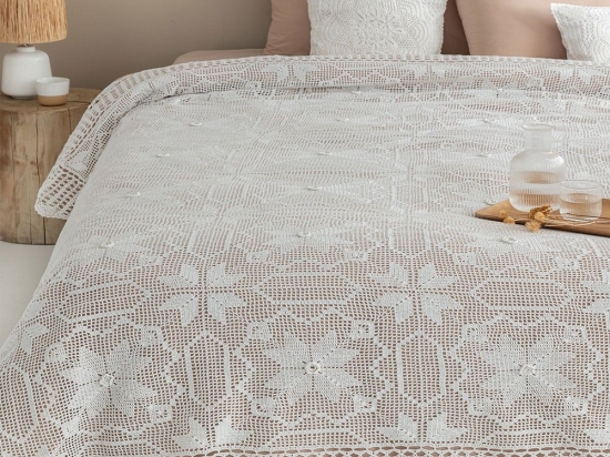 Κουβερλί Megan White Palamaiki Υπέρδιπλο 225x260cm 100% Βαμβάκι