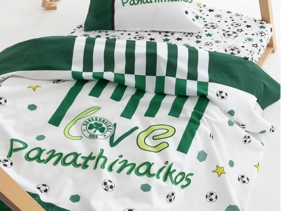 Σεντόνια Βρεφικά Panathinaikos FC11 (Σετ 3τμχ) Green-White Palamaiki Κούνιας 130x170cm 100% Βαμβάκι