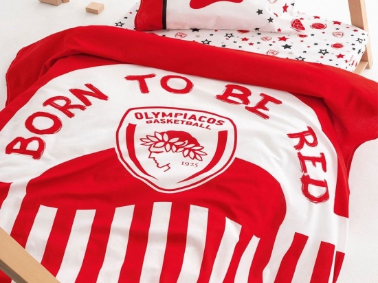 Σεντόνια Βρεφικά Olympiacos BC8 Με Λάστιχο (Σετ 3τμχ) Red-White Palamaiki Κούνιας 70x170cm 100% Βαμβάκι