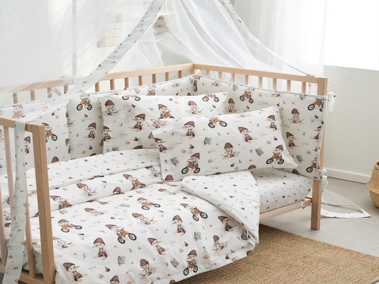 Σεντόνια Βρεφικά Pinocchio (Σετ 3τμχ) White-Beige Vesta Home Κούνιας 120x165cm 100% Βαμβάκι