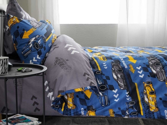 Σεντόνια Παιδικά Race (Σετ 3τμχ) Blue Vesta Home Μονό 170x260cm 100% Βαμβάκι