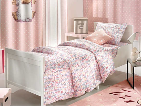 Σεντόνια Παιδικά Σετ 3 Τμχ Letters Pink Saint Clair Μονό 160x250cm Χωρίς Λάστιχο 100% Βαμβάκι