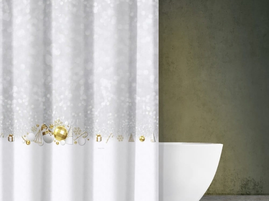Κουρτίνα Μπάνιου Χριστουγεννιάτικη 413 Grey-Gold Saint Clair 180Πx200Υ 180x200cm Πολυέστερ
