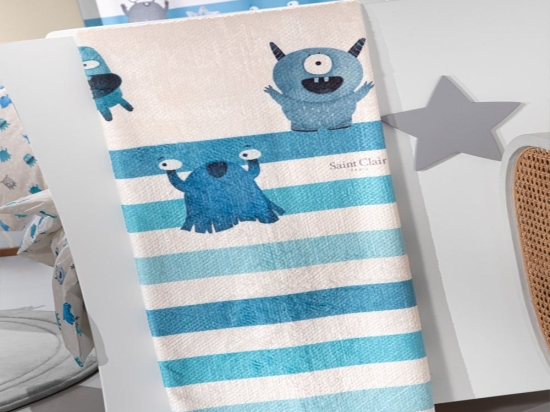 Κουβέρτα Βρεφική Ultrasoft Monsters Blue Saint Clair Κούνιας 110x140cm Πολυέστερ