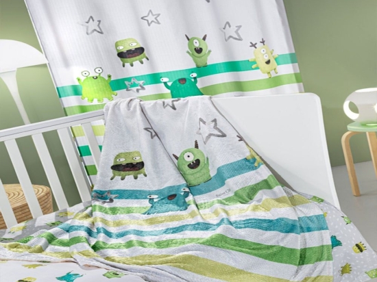 Κουβέρτα Βρεφική Ultrasoft Monsters Lime Saint Clair Κούνιας 110x140cm Πολυέστερ