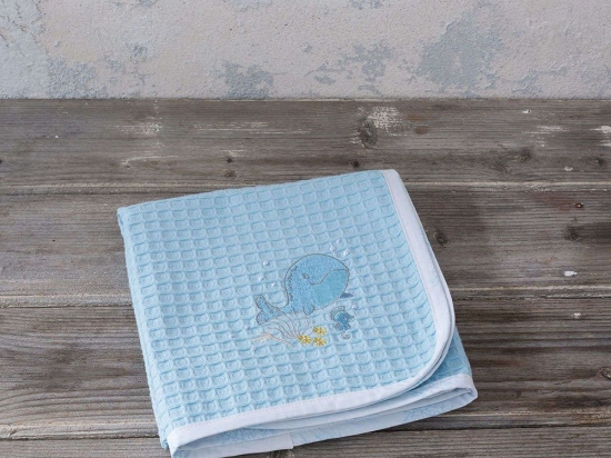 Κουβέρτα Βρεφική Πικέ Baleen White-Blue Nima Αγκαλιάς 80x110cm 100% Βαμβάκι