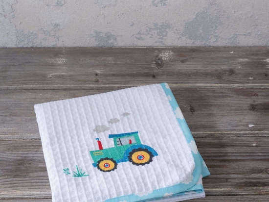 Κουβέρτα Βρεφική Πικέ Little Farm White-Blue Nima Αγκαλιάς 80x110cm 100% Βαμβάκι
