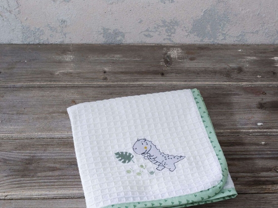 Κουβέρτα Βρεφική Πικέ Baby T-Rex White-Green Nima Κούνιας 110x140cm 100% Βαμβάκι