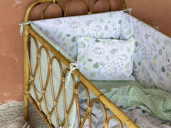 Κουβερλί Βρεφικό - Baby T-Rex White-Green Nima 100x140cm 100% Βαμβάκι