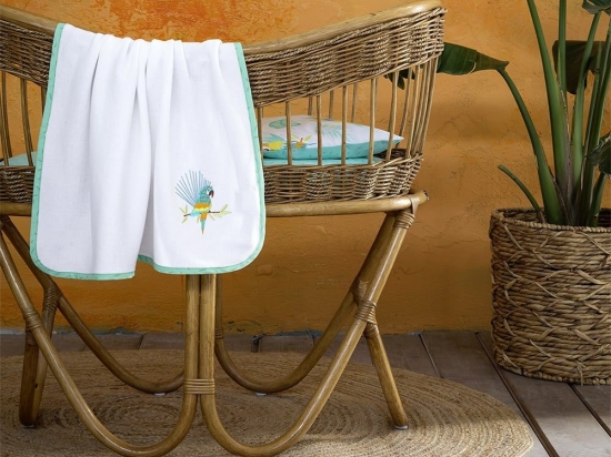 Κουβέρτα Βρεφική Πικέ Macaw White-Green Nima Κούνιας 100% Βαμβάκι
