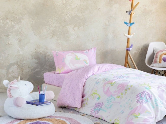 Σεντόνια Παιδικά Simona Με Λάστιχο (Σετ 3τμχ) White-Pink Nima Μονό 100x230cm 100% Βαμβάκι