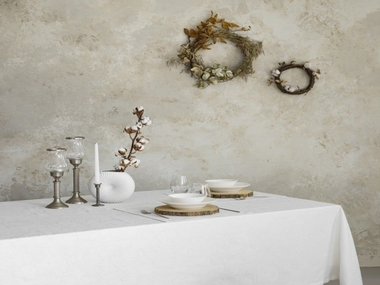 Τραπεζομάντηλο Marble Off White Nima 165X265 Viscose-Πολυέστερ